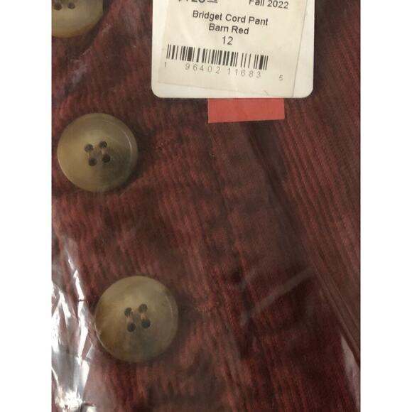 Marine Layer Bridget Corduroy Pant Button Fly Crop Trousers Barn Red NWT 12 - Picture 6 of 8